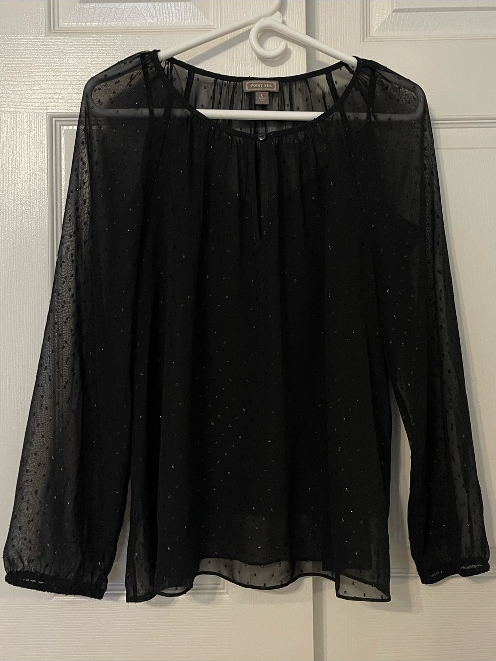 Point Sur Collection by J. Crew Black Sheer Dot Blouse